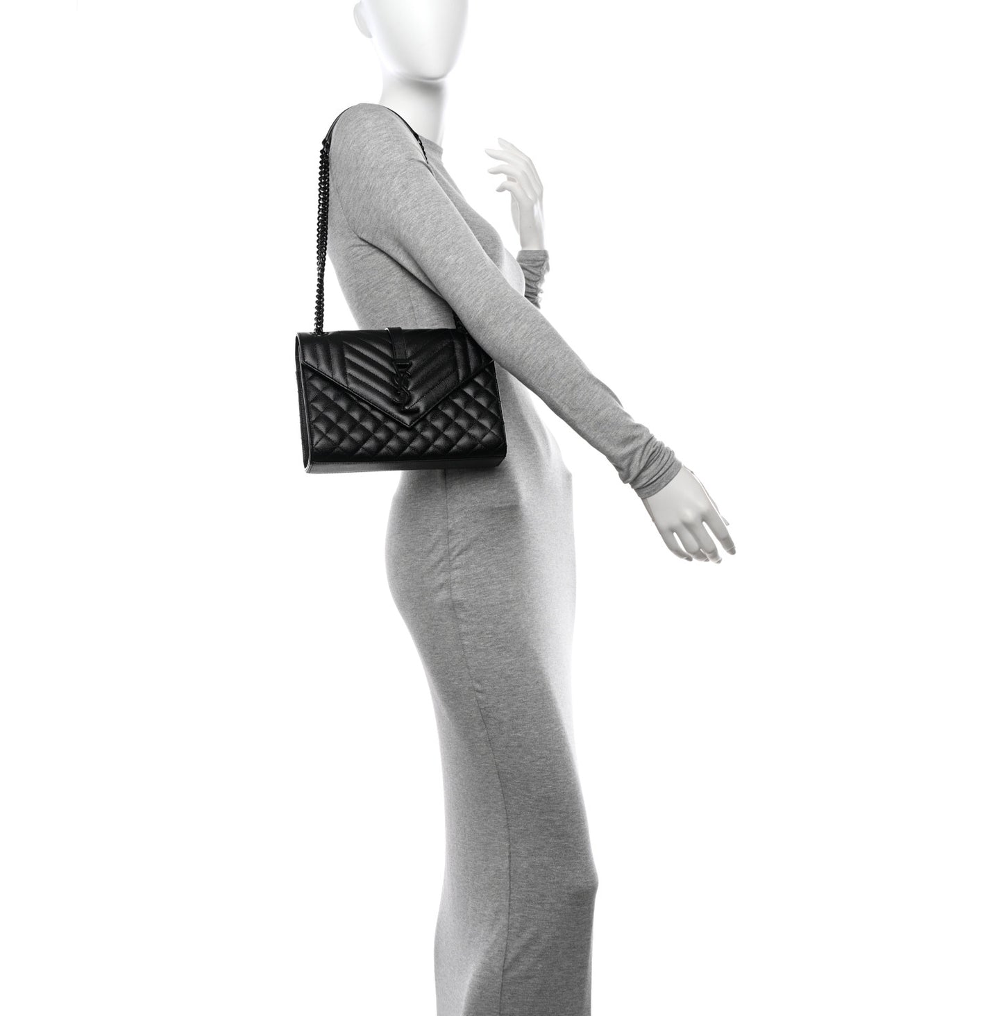 Grain De Poudre Textured Mixed Matelasse Triquilt Medium Monogram Monochrome Satchel Black