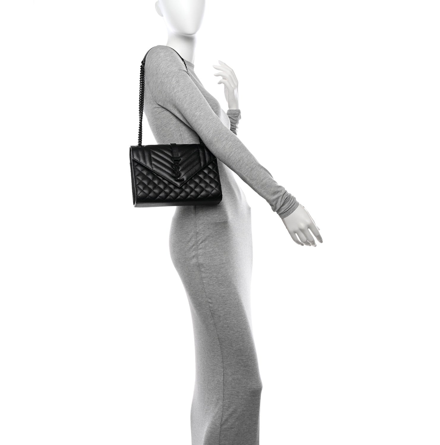 Saint Laurent Grain De Poudre Textured Mixed Matelasse Triquilt Medium Monogram Monochrome Satchel Black 2 of 11