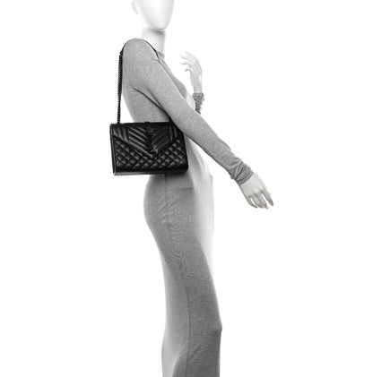 Saint Laurent Grain De Poudre Textured Mixed Matelasse Triquilt Medium Monogram Monochrome Satchel Black 2 of 11