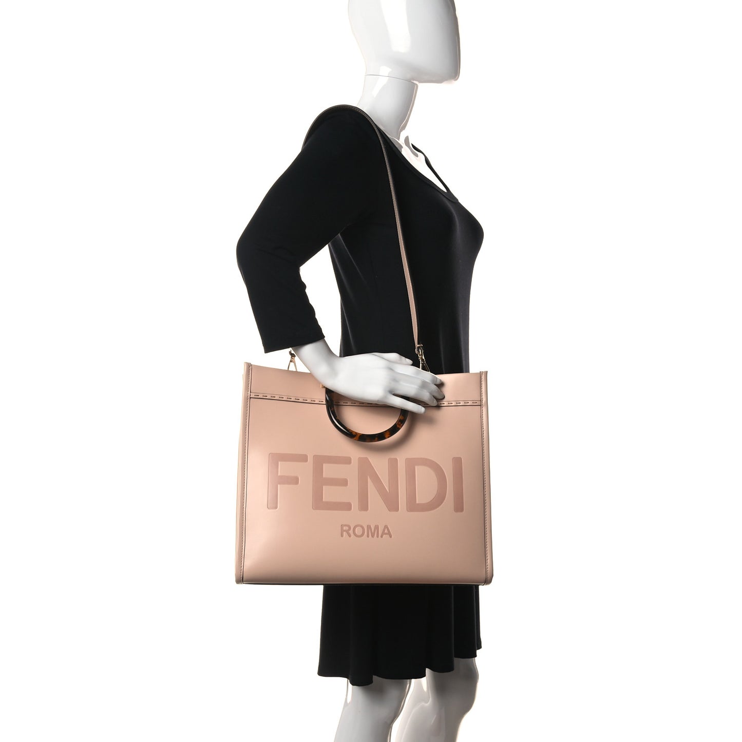 Vitello King Plexiglass Logo Embossed Medium Fendi Sunshine Shopper Tote Light Rose