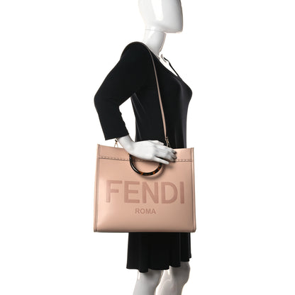 Fendi Vitello King Plexiglass Logo Embossed Medium Fendi Sunshine Shopper Tote Light Rose 2 of 15