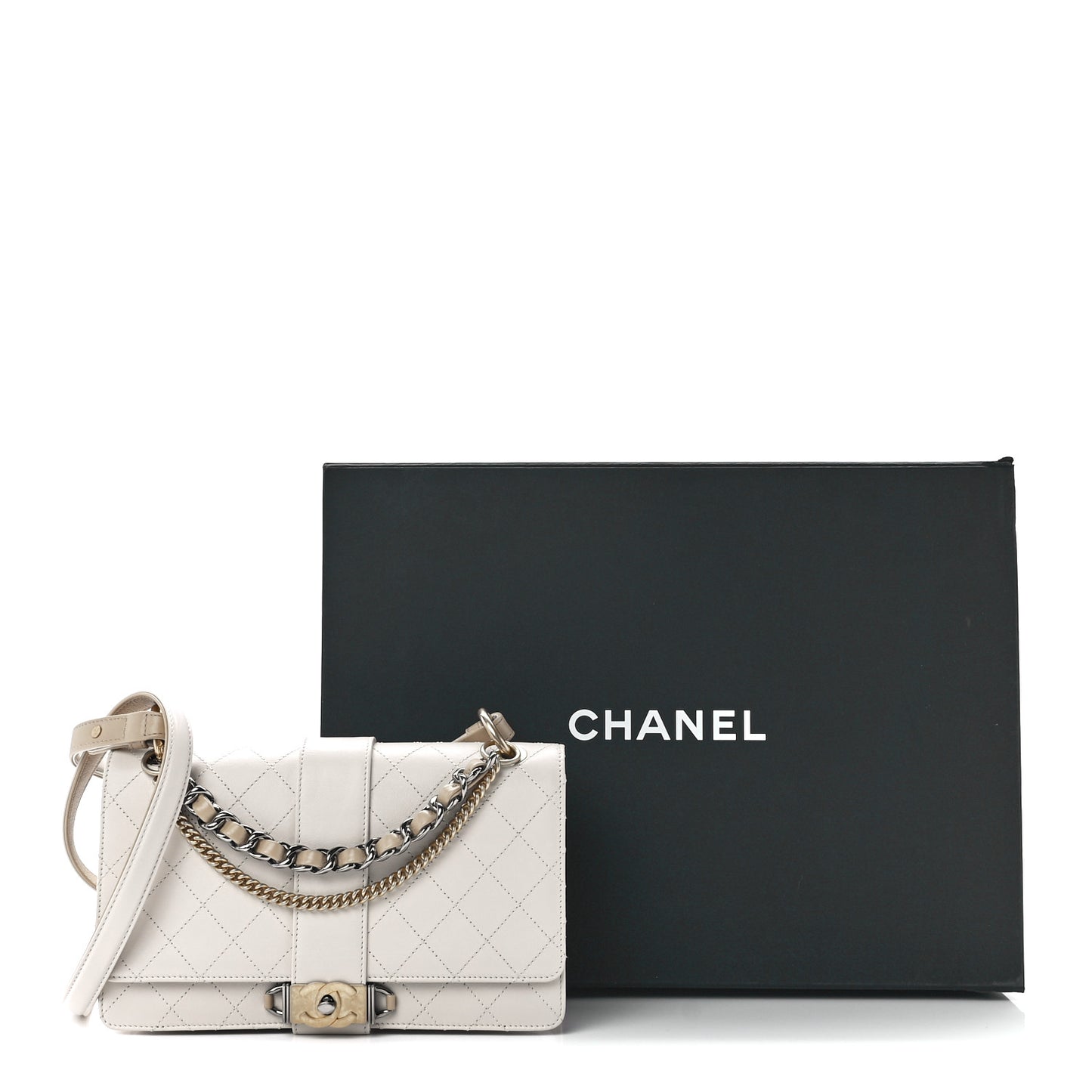 Calfskin Stitched Flap White