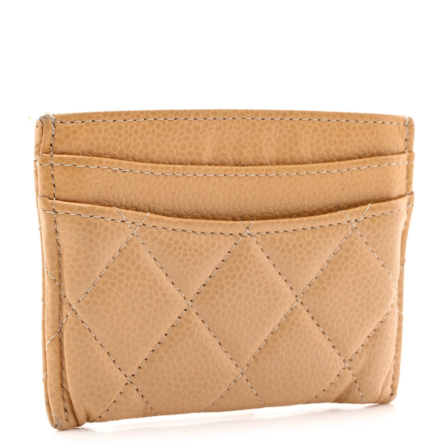 Caviar Quilted Card Holder Light Beige