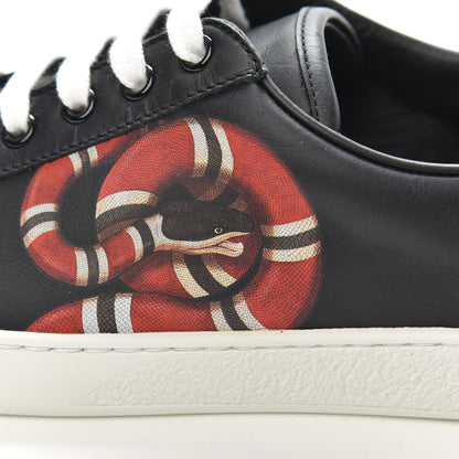 Gucci Calfskin Kingsnake Mens Ace Sneakers 8 Black Multicolor 6 of 11
