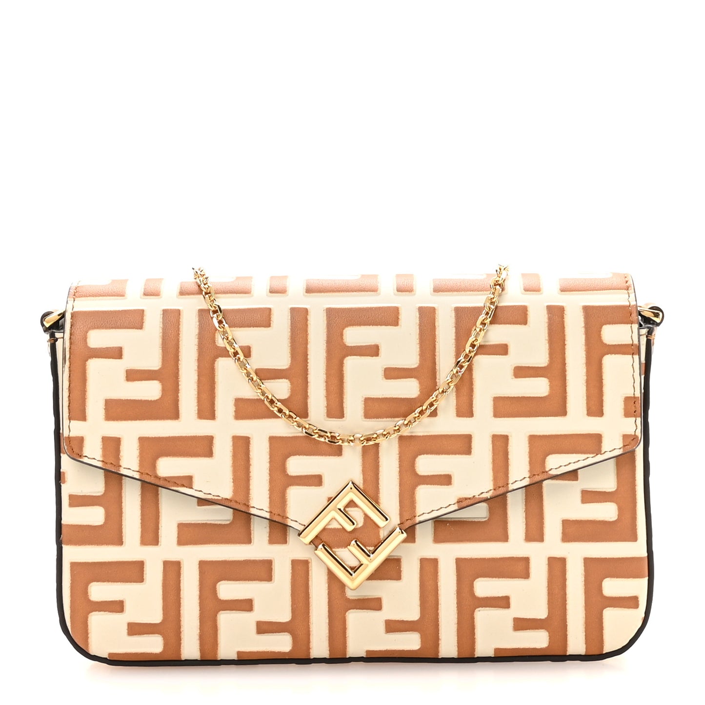 Calfskin FF Diamonds Wallet On Chain Camellia Caramel