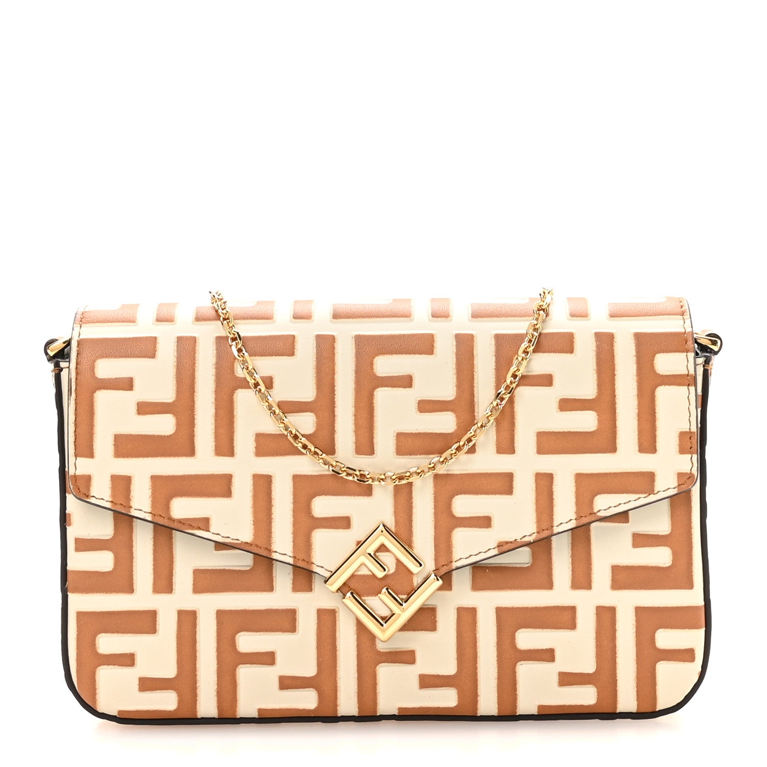 Fendi Calfskin FF Diamonds Wallet On Chain Camellia Caramel 1 of 11