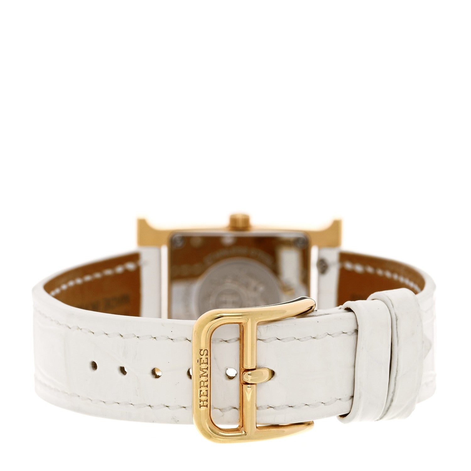 Hermes Stainless Steel Alligator Diamond Mother of Pearl 21mm Heure H Hour Quartz Watch Blanc 3 of 5