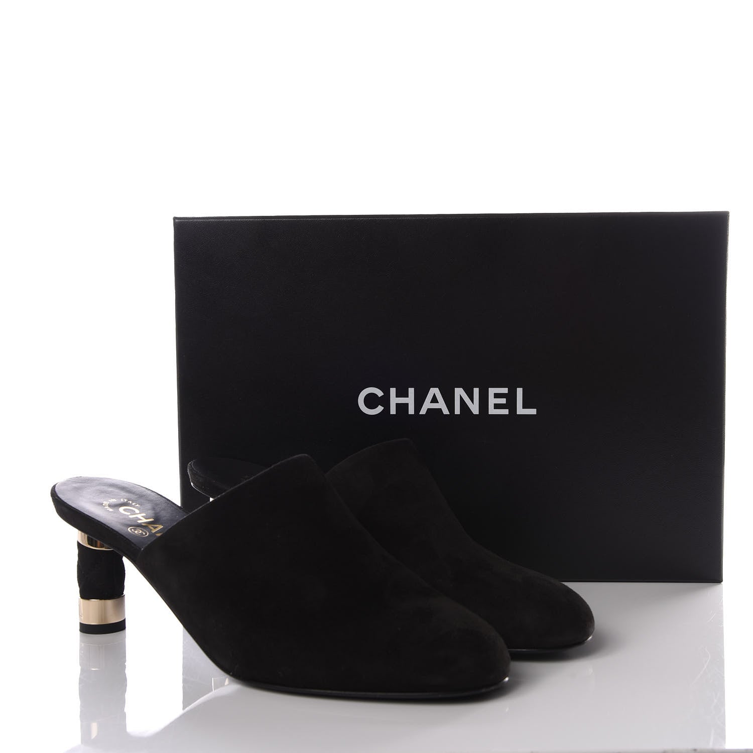 Chanel Kid Suede Logo Mules 39 Black 9 of 9