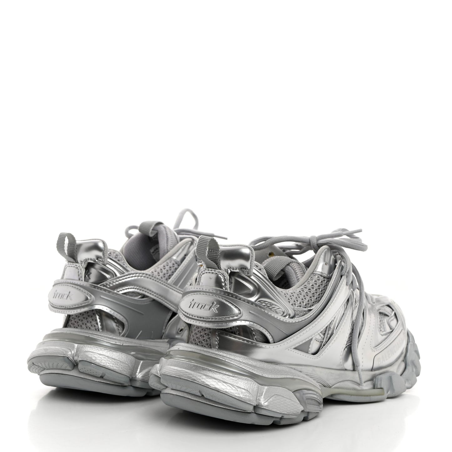 Metallic Calfskin Mesh Nylon Womens Track Sneakers 38 Silver
