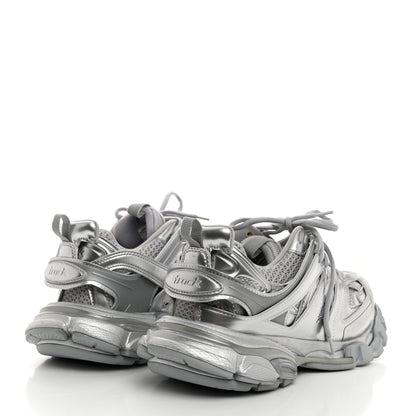 Balenciaga Metallic Calfskin Mesh Nylon Womens Track Sneakers 38 Silver 4 of 9