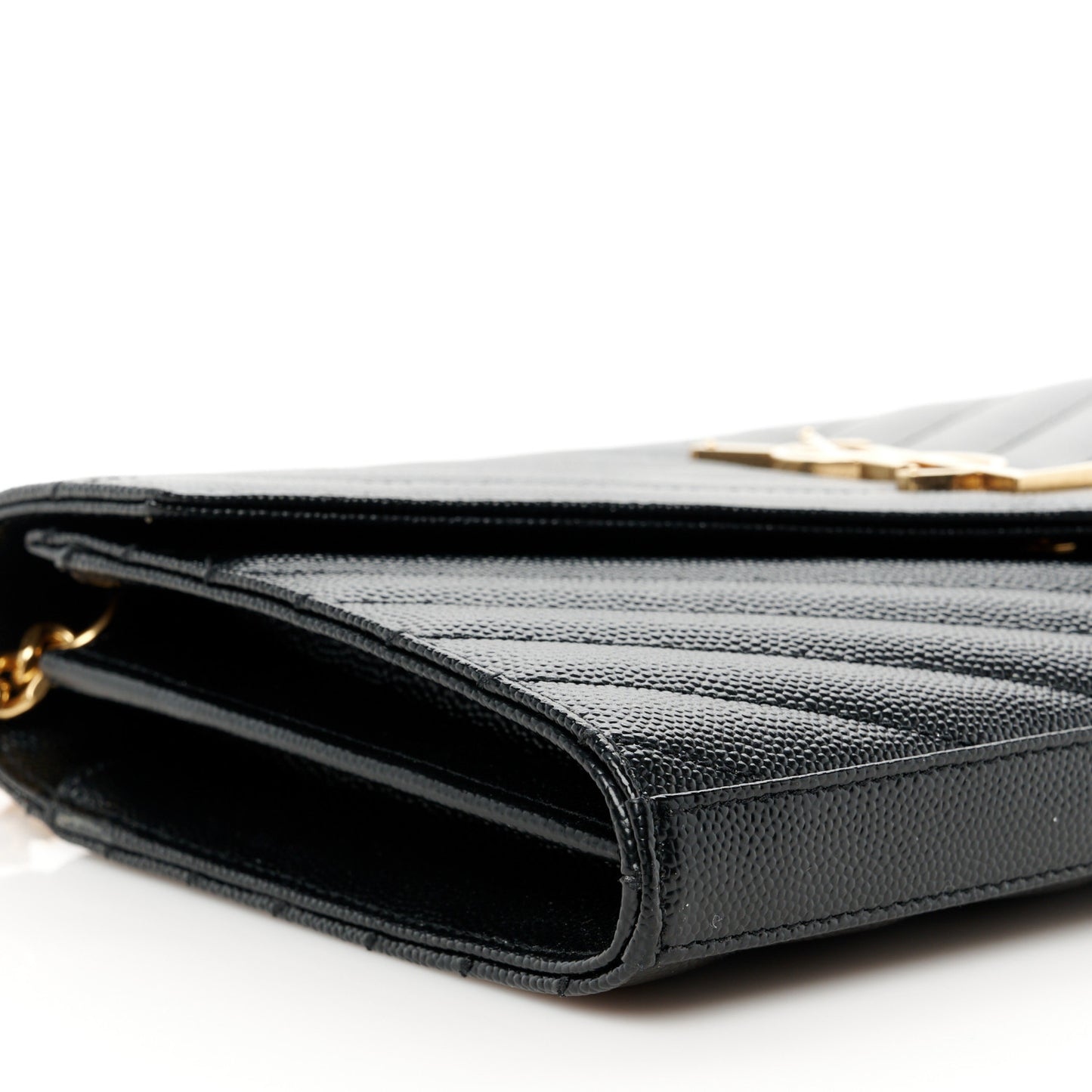 Grain De Poudre Matelasse Chevron Monogram Chain Wallet Black