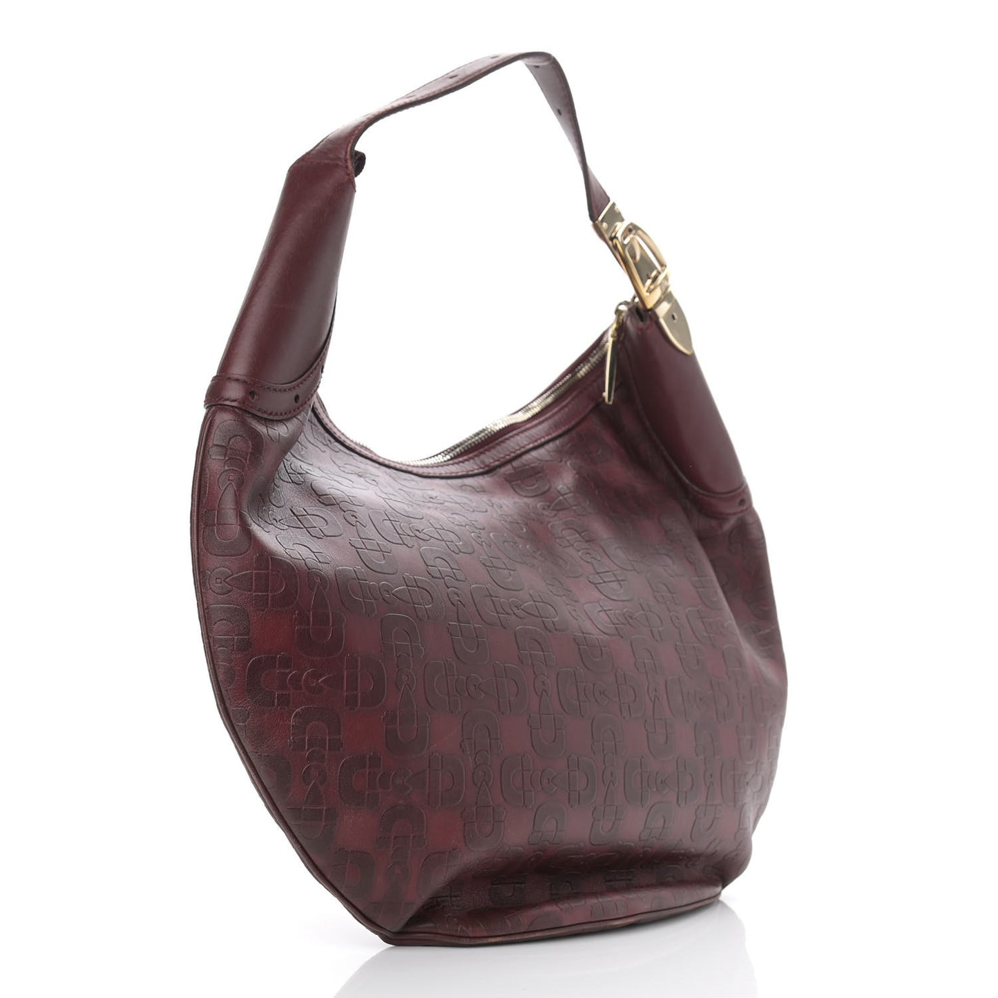 Calfskin Horsebit Embossed Glam Hobo Burgundy