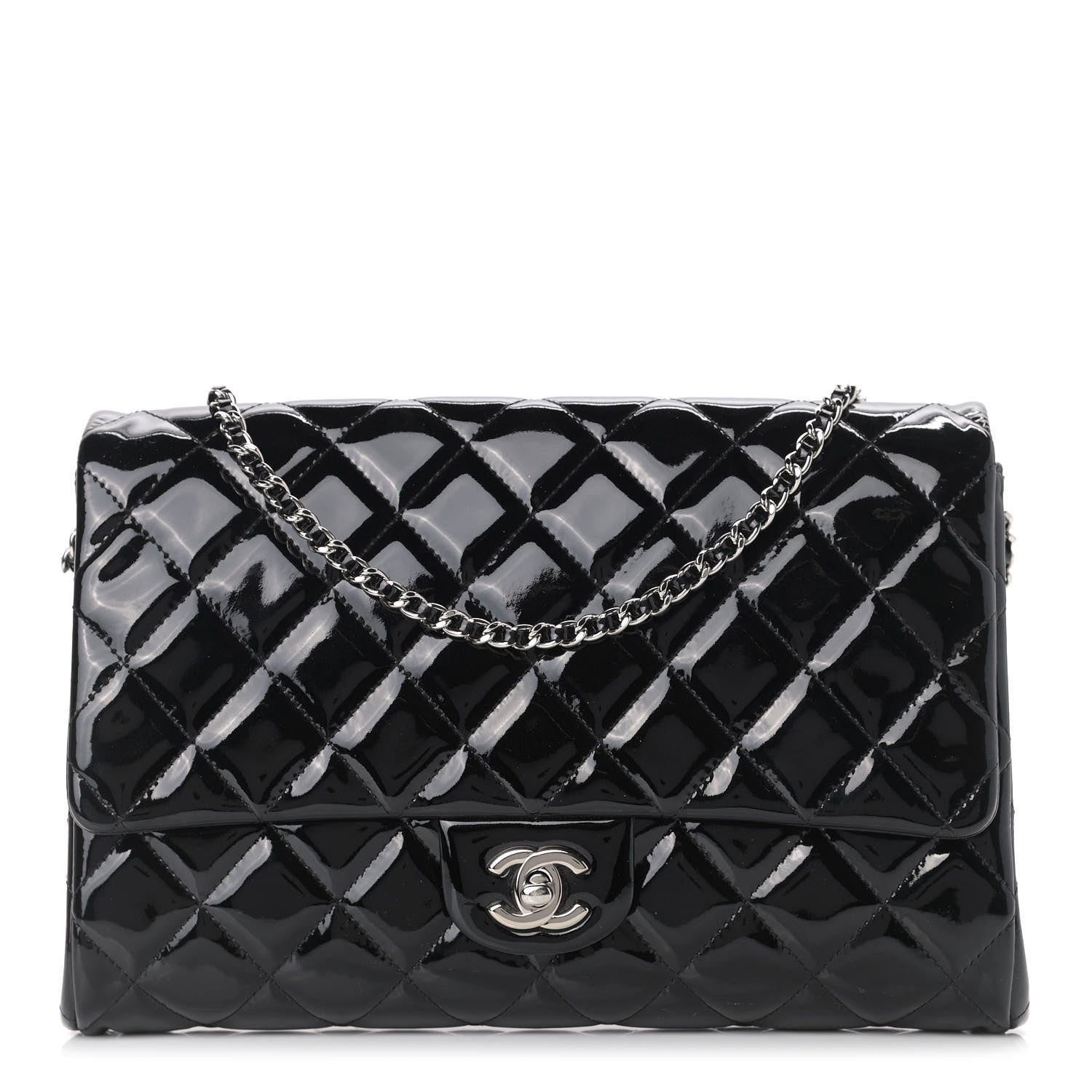 Chanel Patent Quilted Clutch with Chain Flap Black 1 of 9