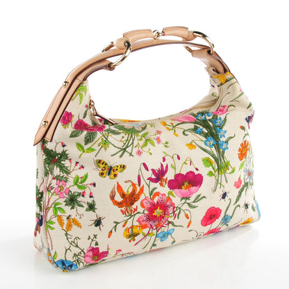 Gucci Canvas Medium Flora Floral Horsebit Chain Hobo White 3 of 8
