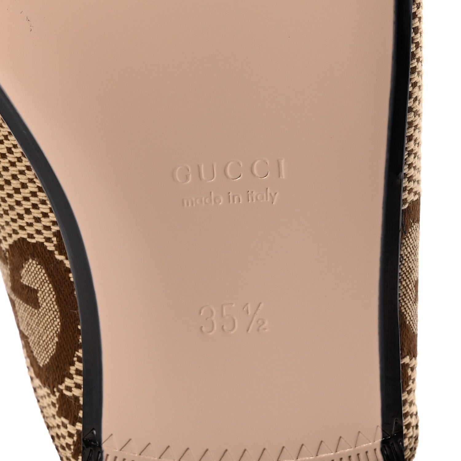 Gucci Monogram Jumbo GG Malaga Kid Womens Princetown Slippers 35.5 Camel Ebony New Acero Beige 7 of 10