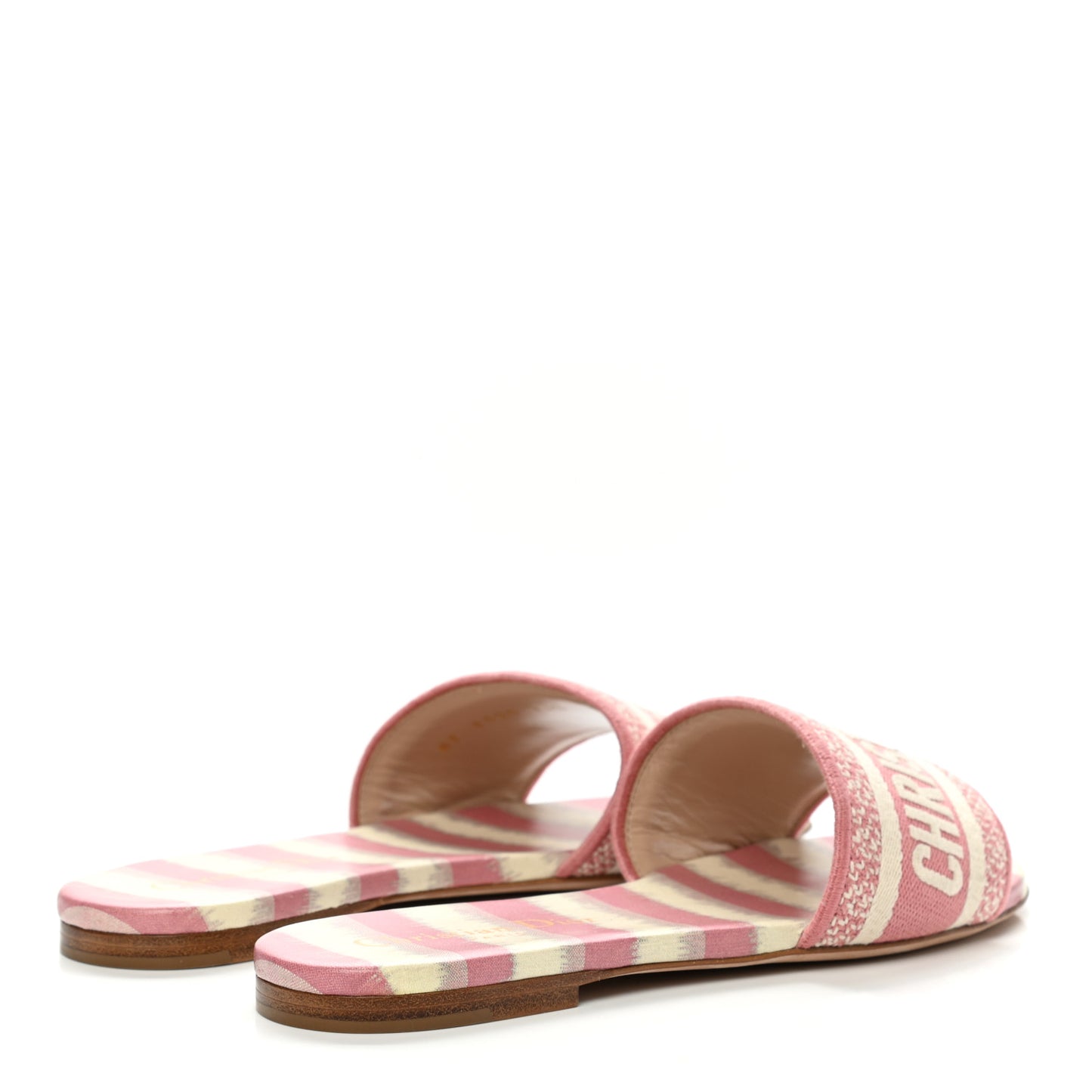 Cotton D-Stripes Embroidered Dway Mules Slide Sandals 36.5 Deep Nude