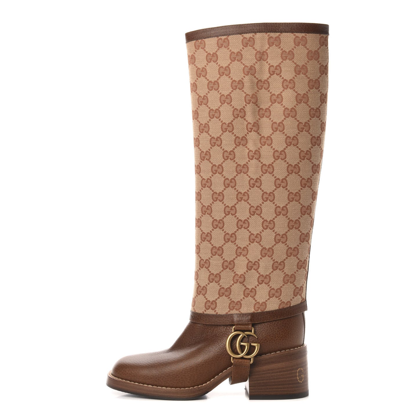 GG Monogram Calfskin Lola Tall Boots 35 Beige Ruggine Cuir