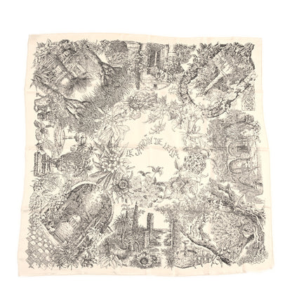 Hermes Silk Le Jardin de Leila Scarf 90 White Black Anthracite 1 of 3