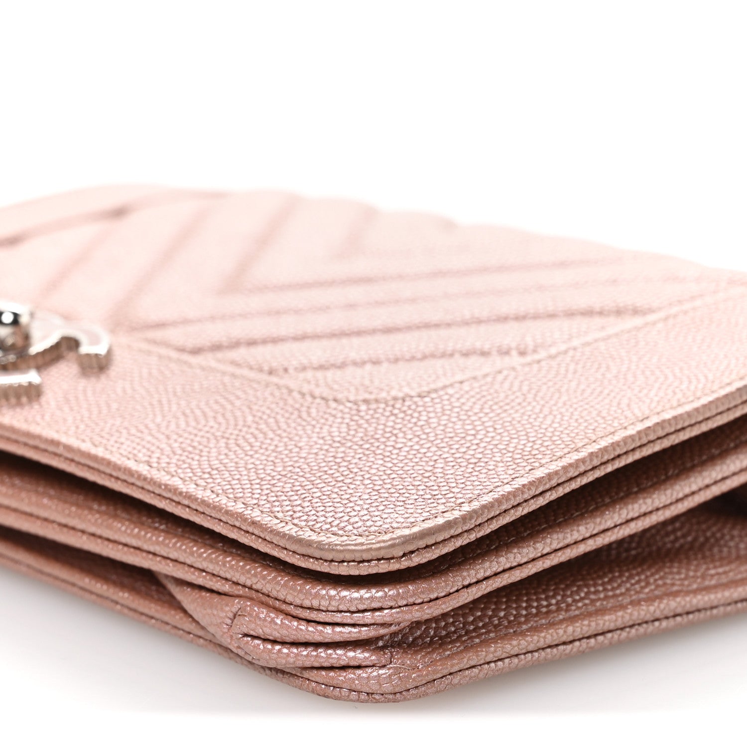 Chanel Metallic Caviar Chevron Quilted Vintage Mademoiselle Wallet On Chain WOC Pink 11 of 13