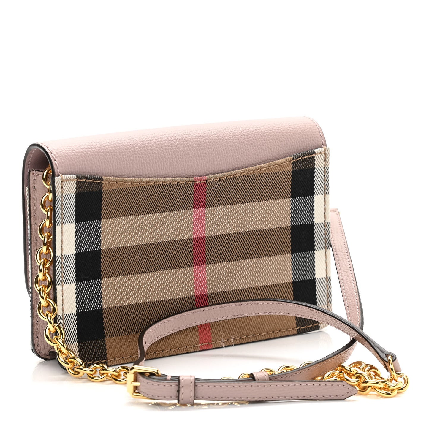 Grained Calfskin House Check Tartan Mix Hampshire Wallet On Chain Pink