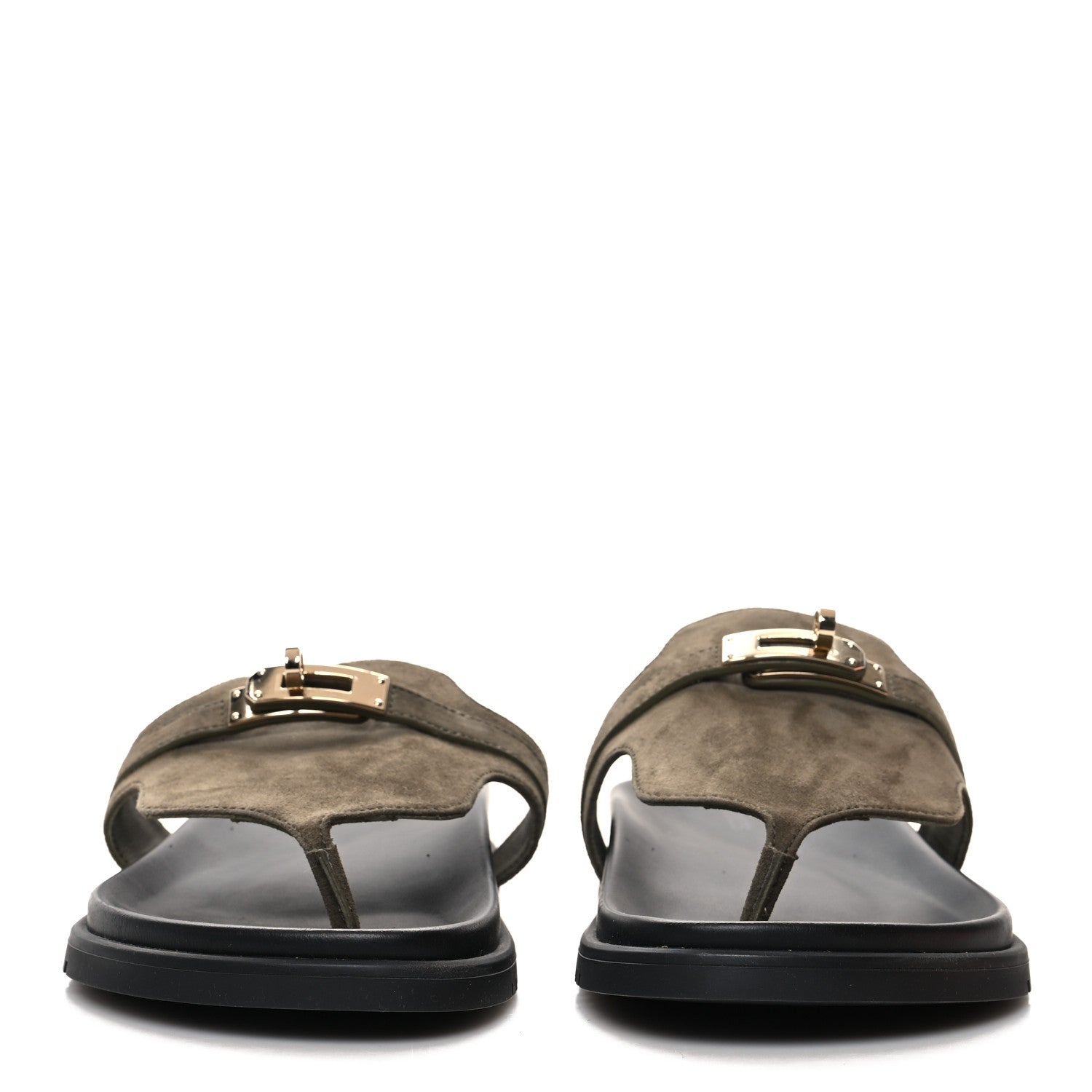 Hermes Suede Goatskin Womens Empire Sandals 37 Vert Toundra 2 of 8