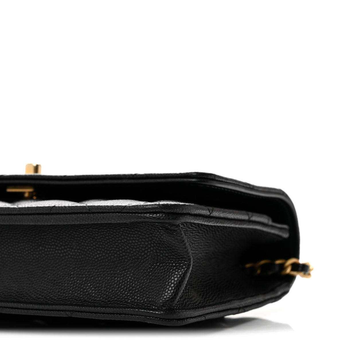 Shiny Caviar Quilted Pick Me Up Wallet On Chain WOC Black