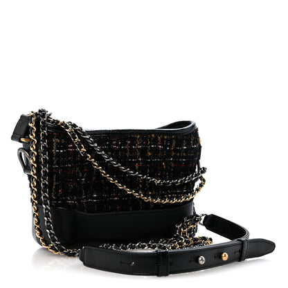 Chanel Tweed Calfskin Quilted Small Gabrielle Hobo Black Gold 3 of 14