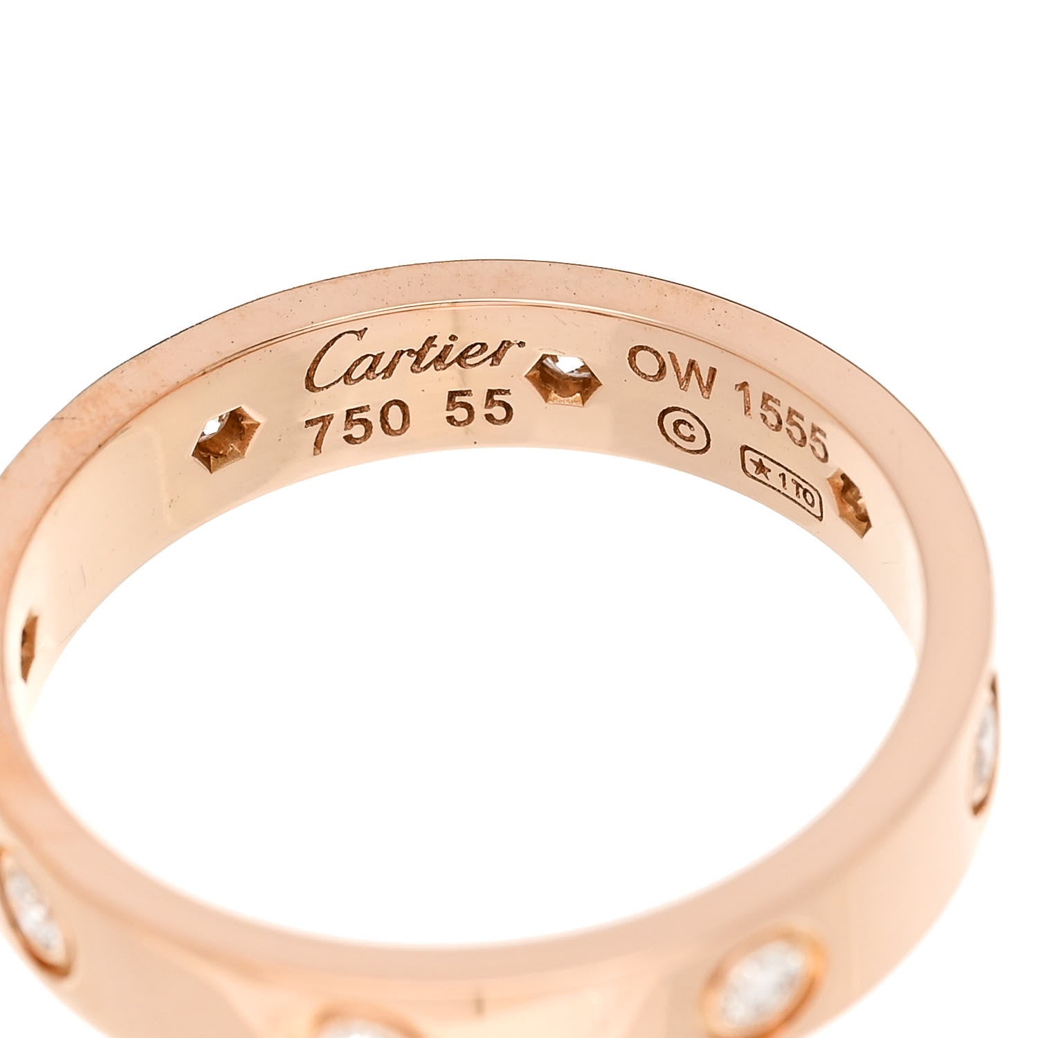 Cartier 18K Pink Gold 8 Diamond 4mm LOVE Wedding Band Ring 55 7.25 4 of 5