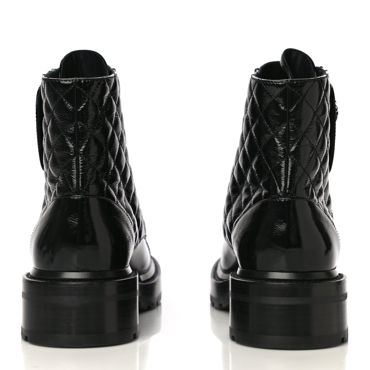 Chanel Shiny Calfskin Quilted Lace Up Combat Boots 39.5 Black 5 of 10