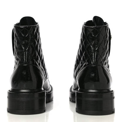 Chanel Shiny Calfskin Quilted Lace Up Combat Boots 39.5 Black 5 of 10