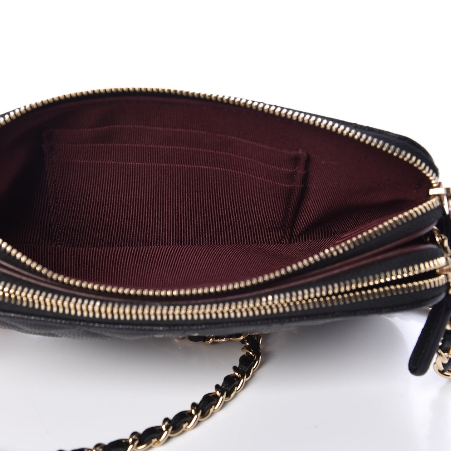 Caviar Quilted Small Clutch With Chain Black