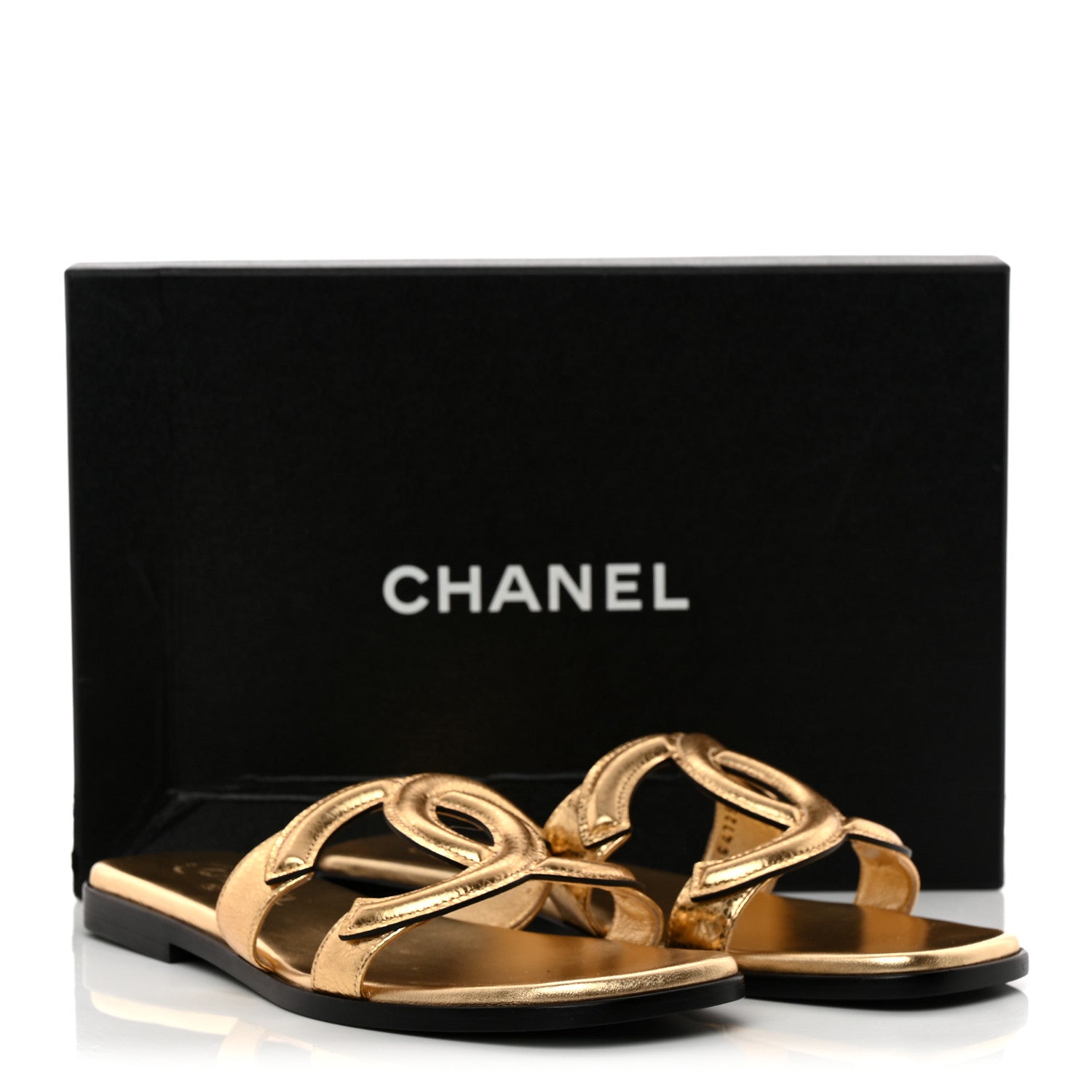 Chanel Crackled Laminated Calfskin CC Cut Out Mules Sandals 39 Gold 12 of 12