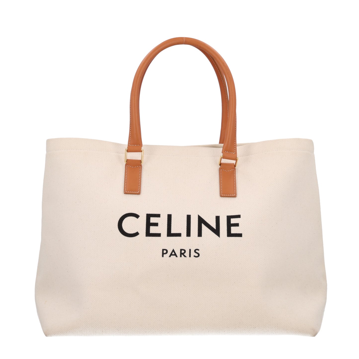 Canvas Calfskin Horizontal Cabas Natural Tan
