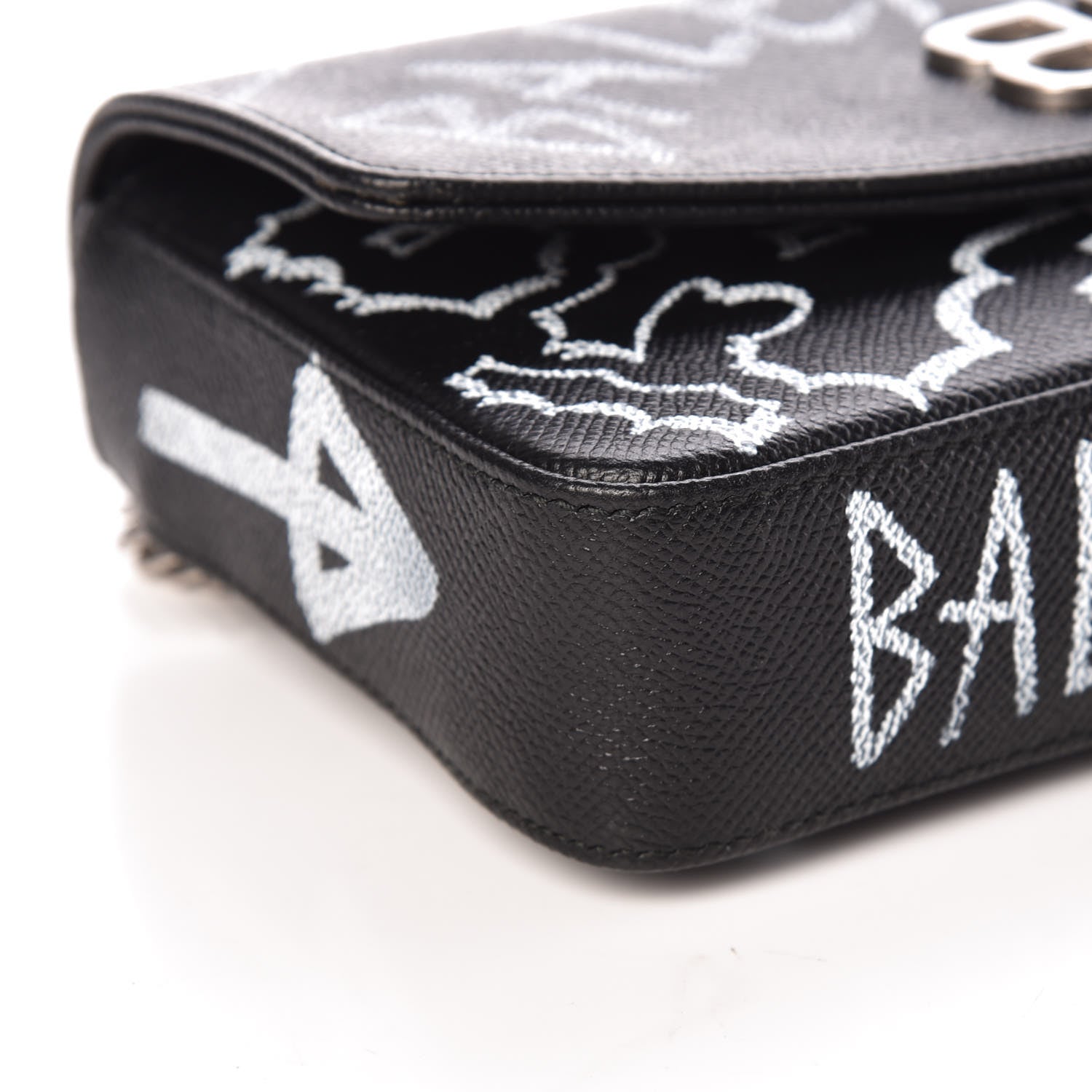 Balenciaga Calfskin Graffiti BB Chain Wallet Black White 7 of 8