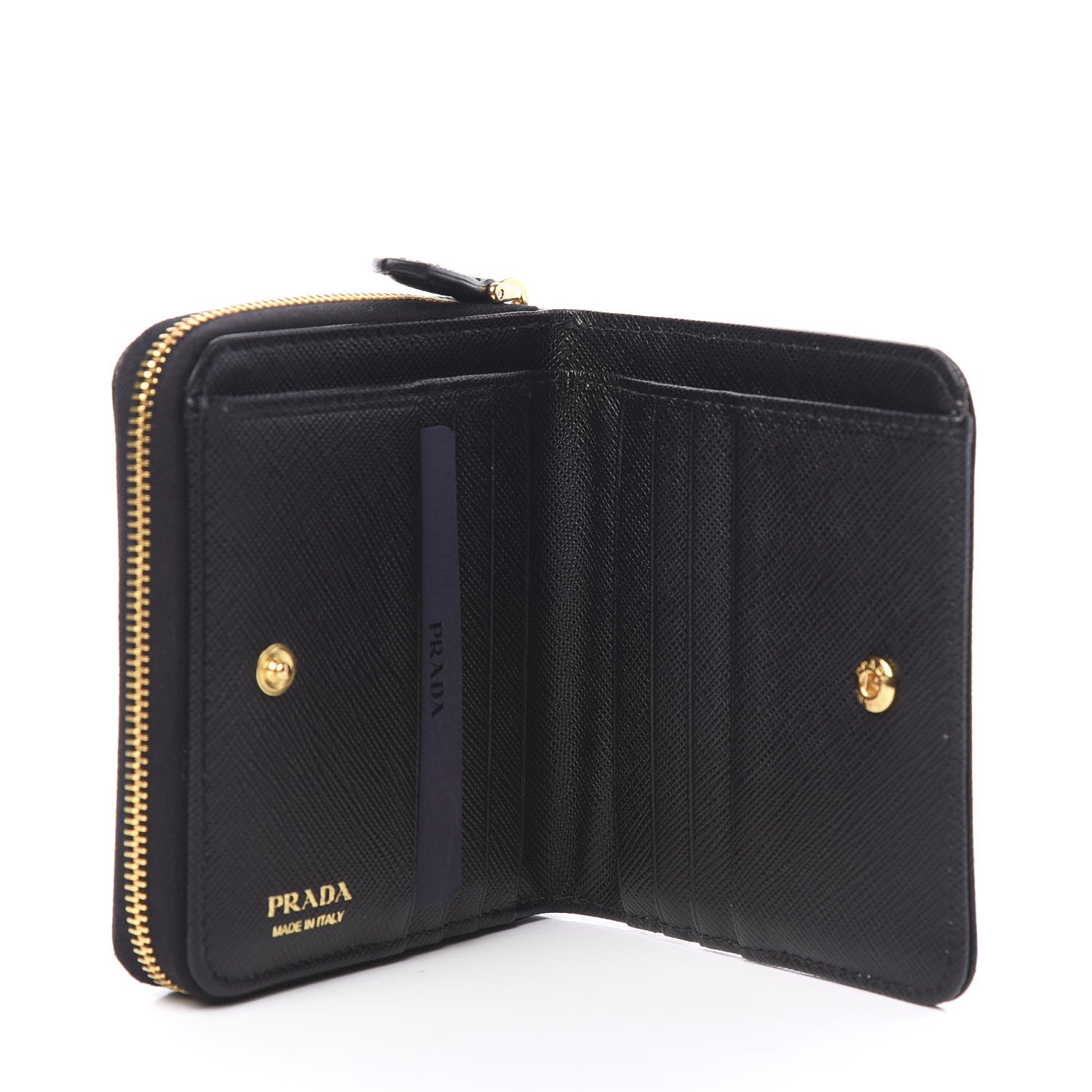 Prada Saffiano Compact Zip Around Wallet Black 4 of 6