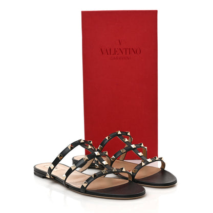 Valentino Garavani Nappa Rockstud Caged Flat Slide Sandals 41 Black 8 of 8