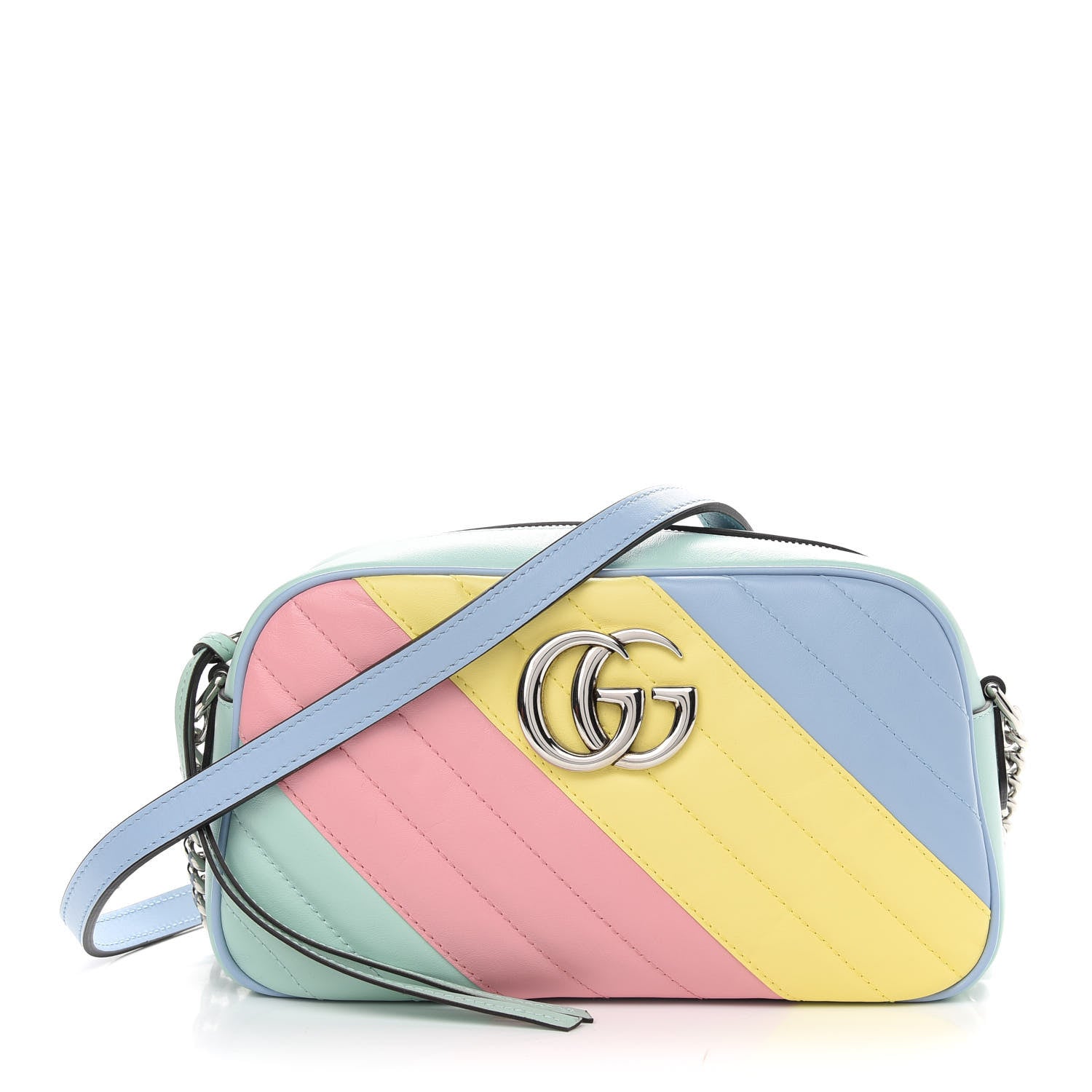 Gucci Calfskin Matelasse Diagonal Small GG Marmont Chain Shoulder Bag Multicolor Pastel 1 of 9