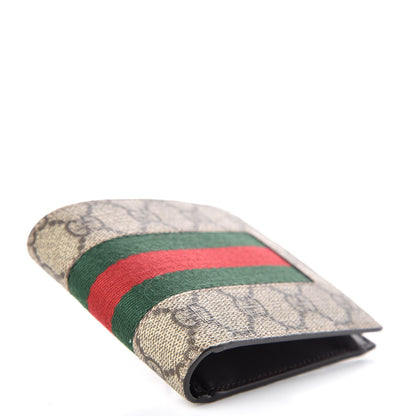 Gucci GG Supreme Monogram Selleria Calfskin Web New Web Bi-Fold Coin Wallet Beige Ebony Cocoa 4 of 8