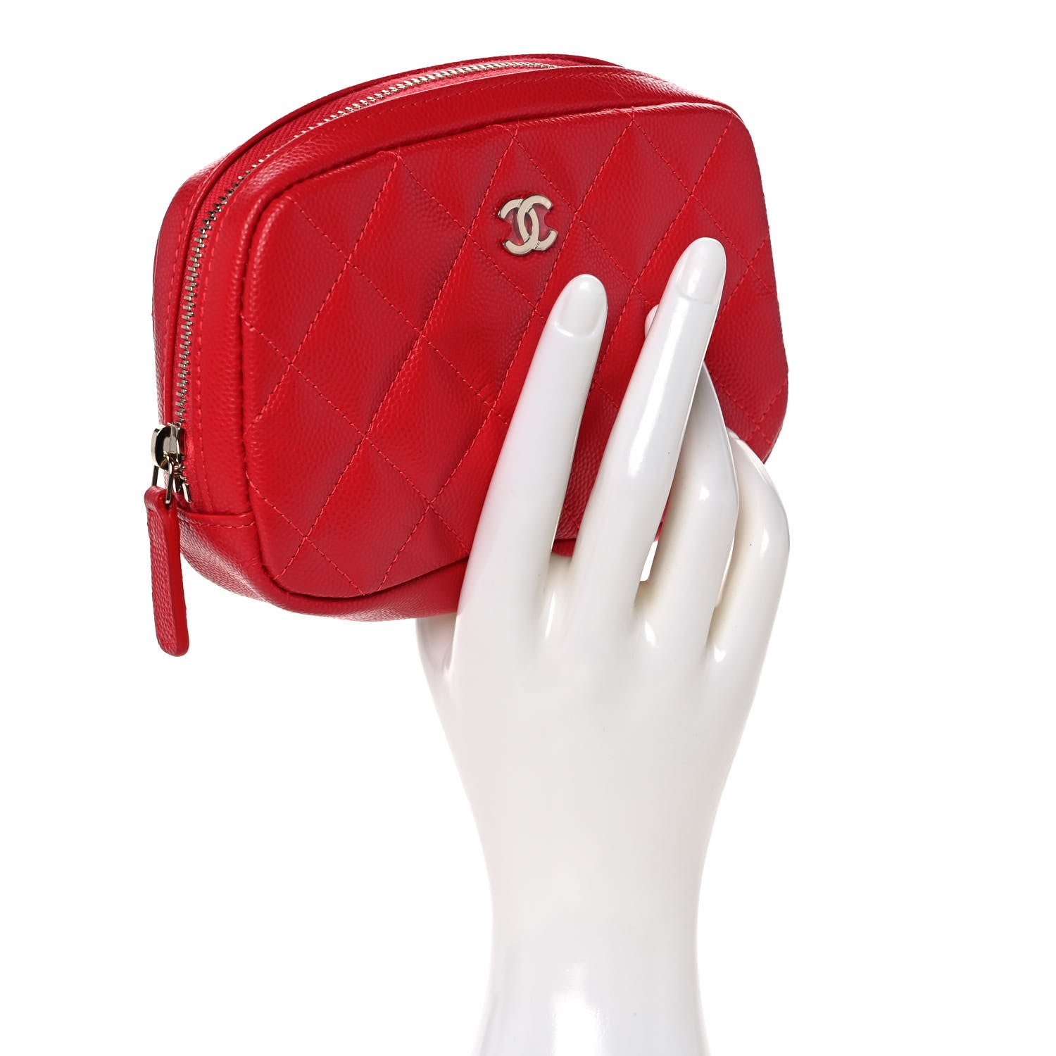 Chanel Caviar Quilted Small Curvy Pouch Cosmetic Case Red 2 of 11