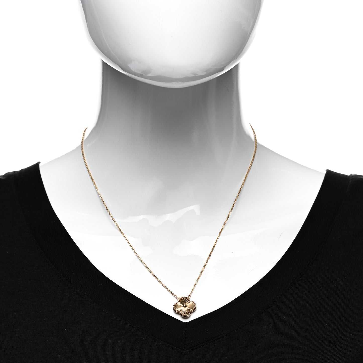 18K Yellow Gold Guilloche Vintage Alhambra Pendant Necklace