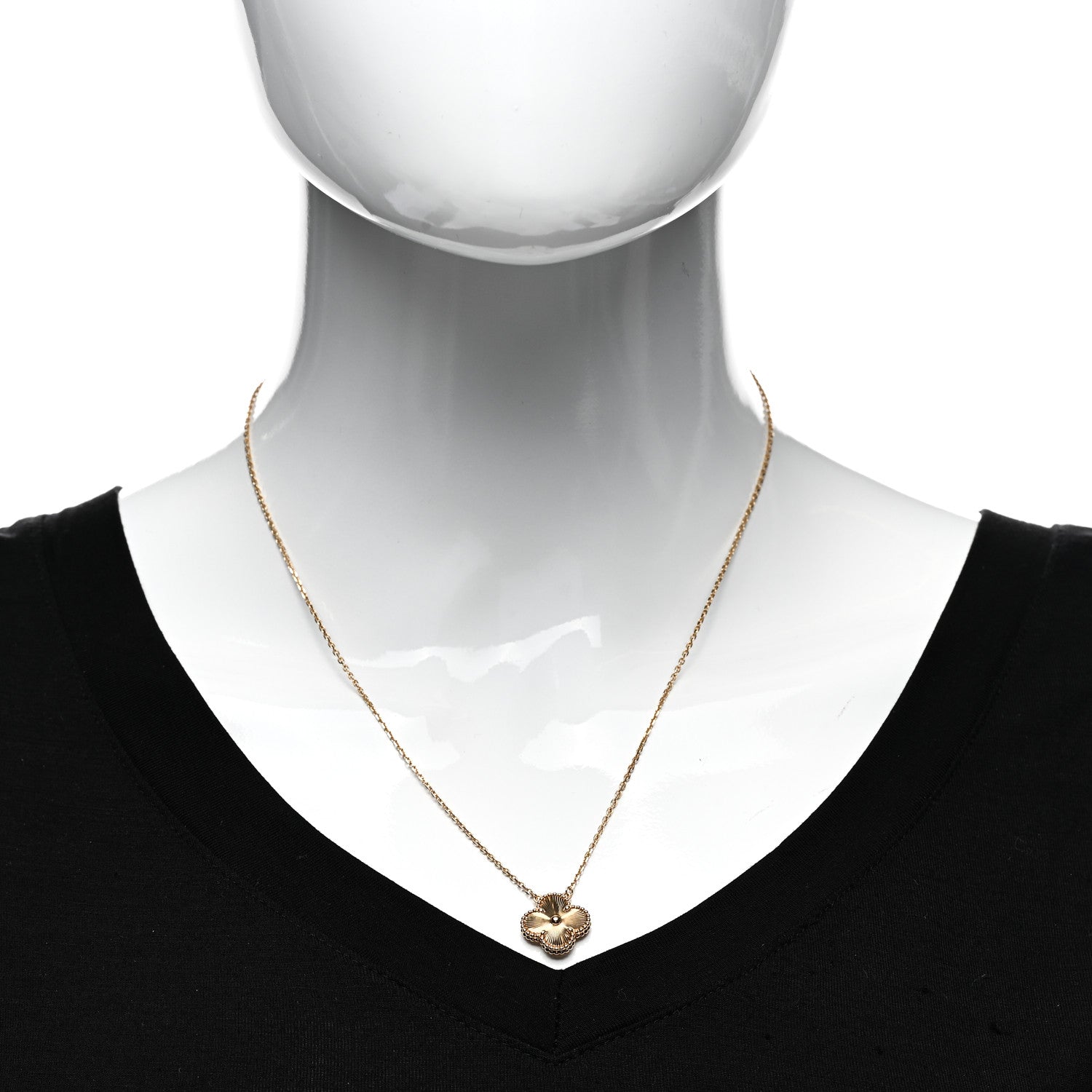 Van Cleef & Arpels 18K Yellow Gold Guilloche Vintage Alhambra Pendant Necklace 2 of 6