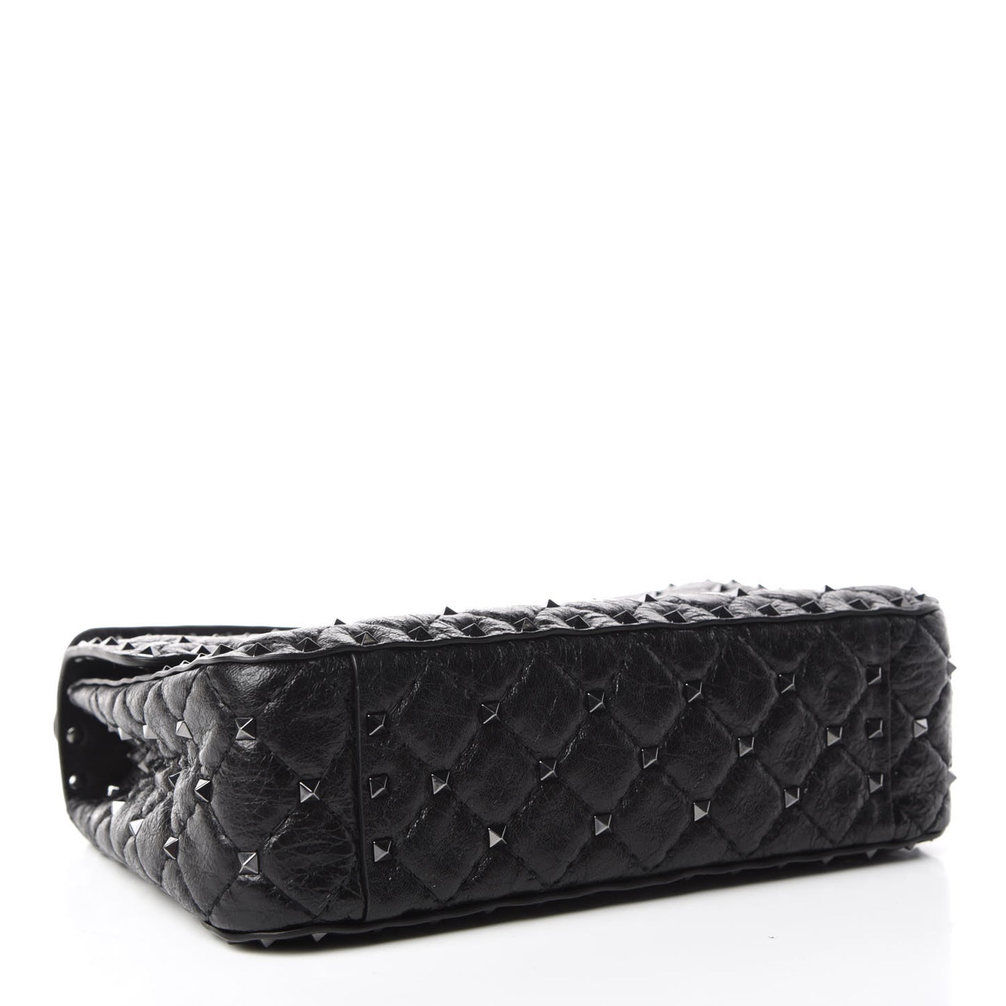 Craquele Nappa Medium Rockstud Spike Shoulder Bag Black