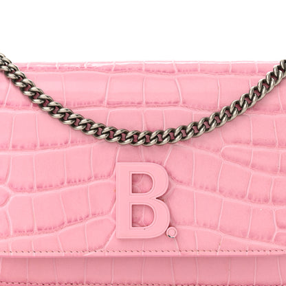Balenciaga Patent Crocodile Embossed B Wallet On Chain Pink 7 of 18