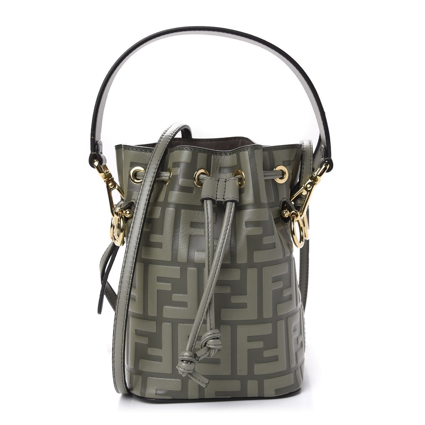 Calfskin F is Fendi FF 1974 Embossed Mini Mon Tresor Bucket Bag Moon