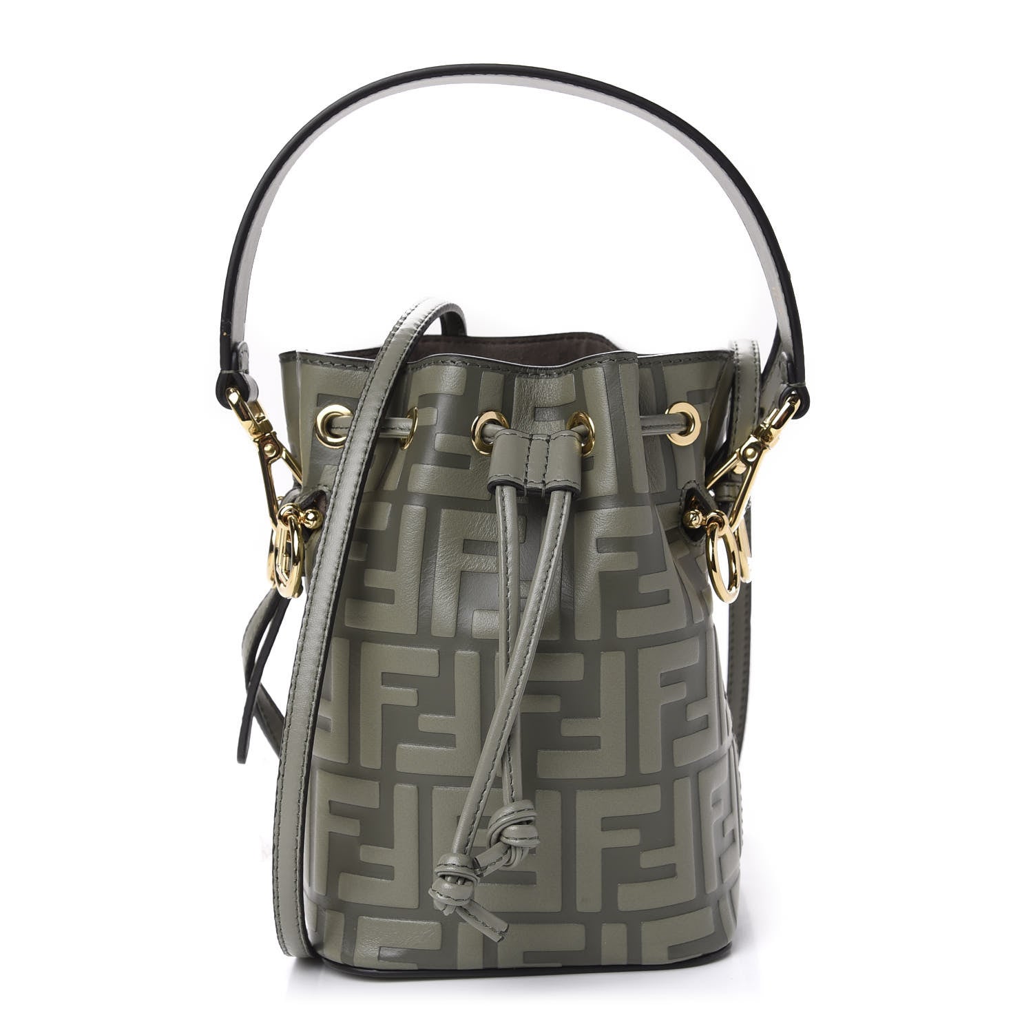 Fendi Calfskin F is Fendi FF 1974 Embossed Mini Mon Tresor Bucket Bag Moon 1 of 11