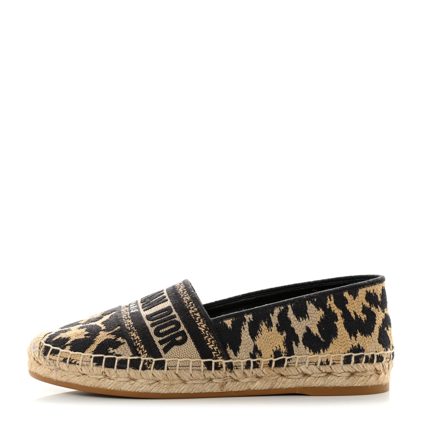Cotton Embroidered Leopard Print Granville Espadrille 35 Natural