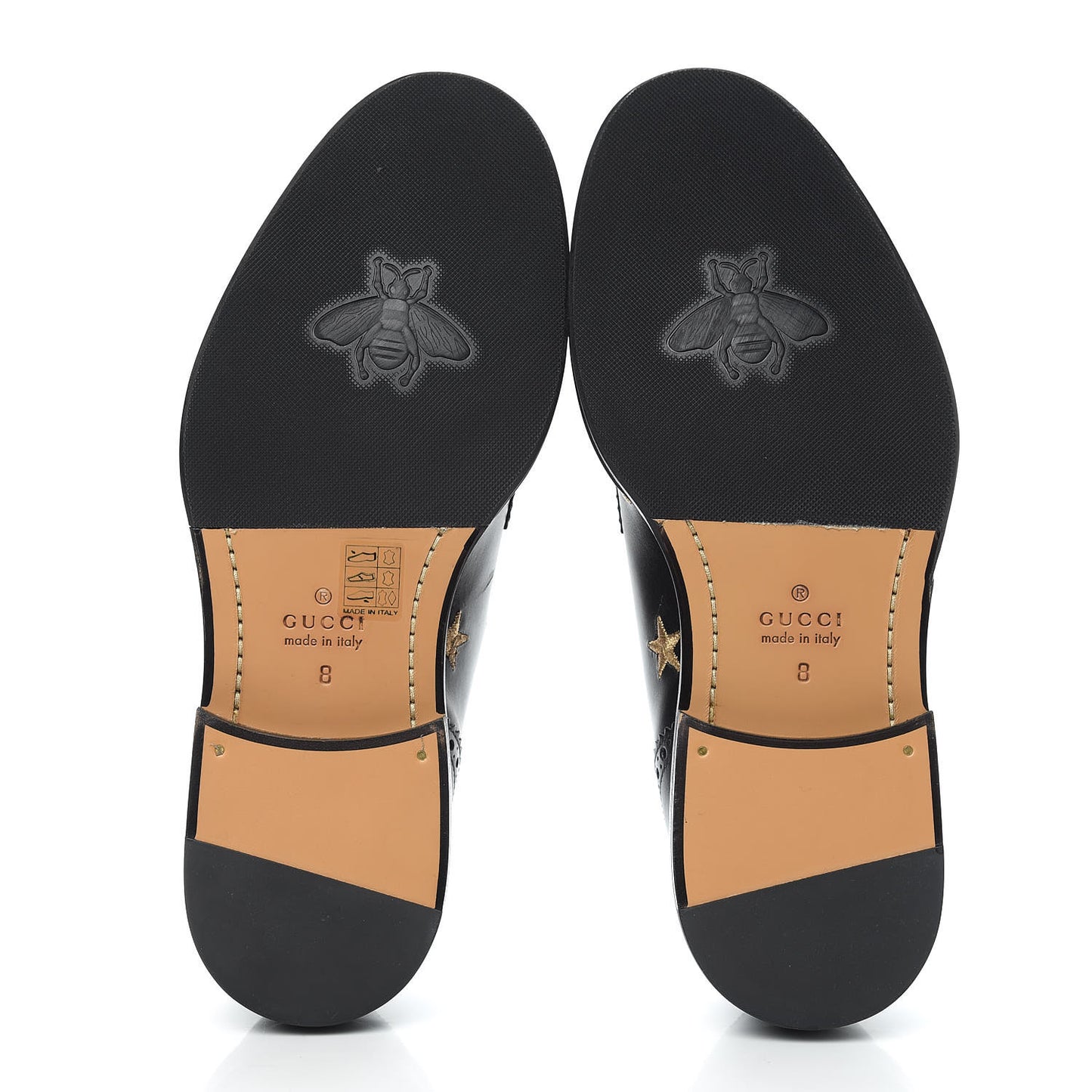 Calfskin Bee Star Embroidered Mens Captoe Derby Loafers 8 Black