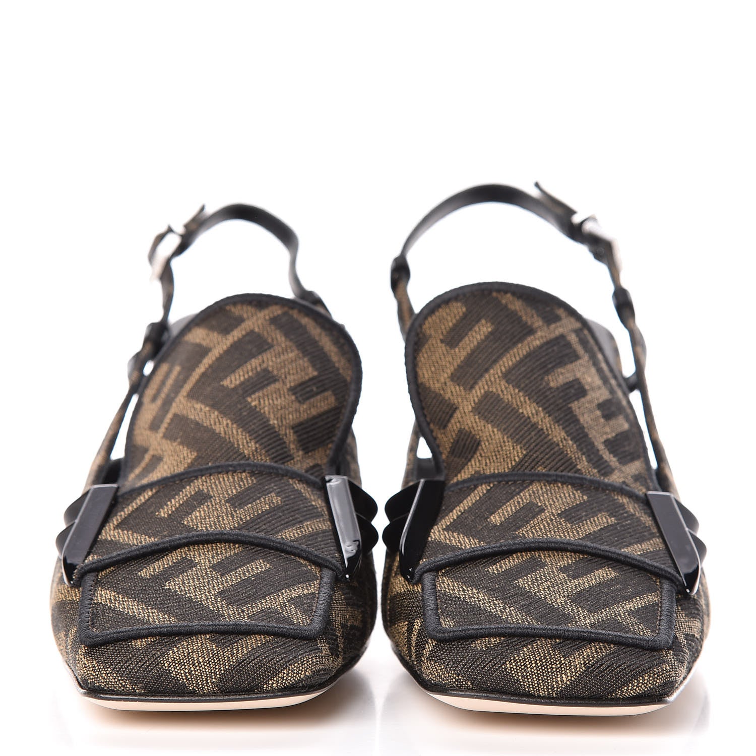 Fendi Jacquard FFreedom Decollete Slingback Square Toe Pumps 36 Tobacco 2 of 10