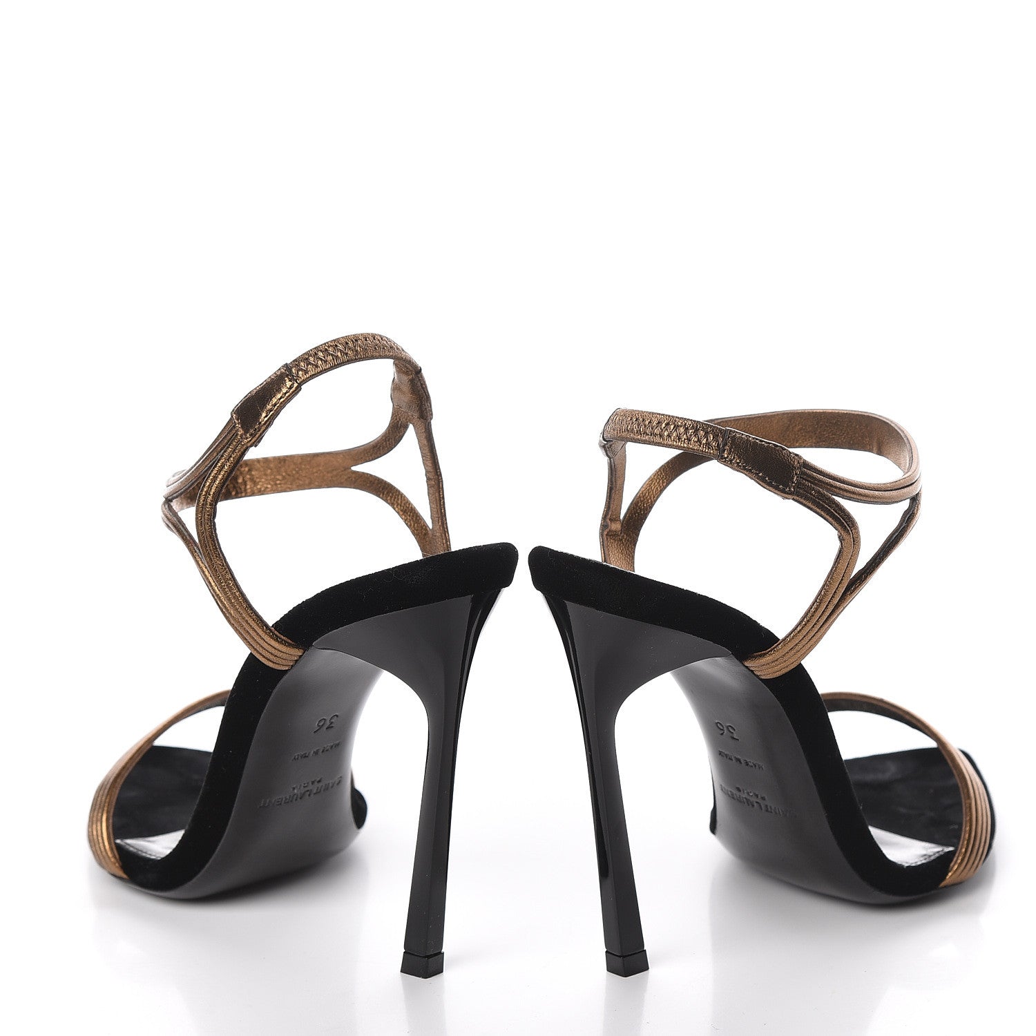 Saint Laurent Metallic Velvet Talitha Ankle Strap Sandals 36 Black Gold 5 of 13
