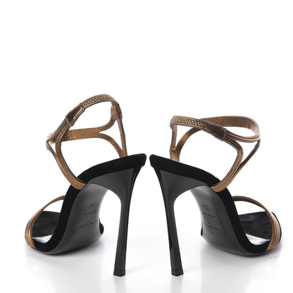 Saint Laurent Metallic Velvet Talitha Ankle Strap Sandals 36 Black Gold 5 of 13